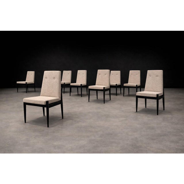 Cimo, Brazil — Set of 8 Mid-Century Dining Chairs in Ebonized Hardwood With Warm Ivory Bouclé, 1950s For Sale - Image 10 of 14