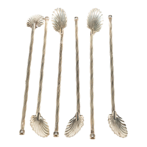 Vintage Sterling Silver Coastal Clam Shell Ice Tea Spoons, Set of 6, 1960's