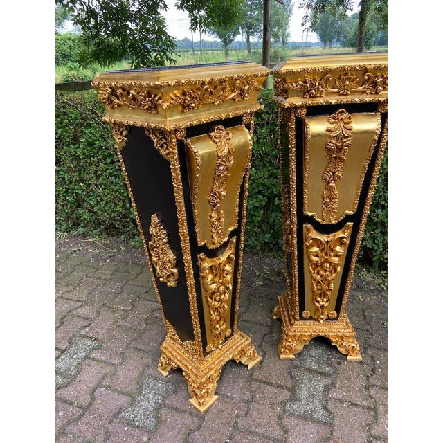 Stone 1980 French Louis XVI Black Gold Marble Pedestals - Pair For Sale - Image 7 of 16