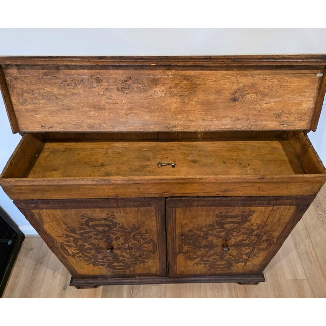 Early 18th C. Italian Baroque Inlaid Wood Sacristy Cabinet Rustic Antique Credenza For Sale In Dallas - Image 6 of 18