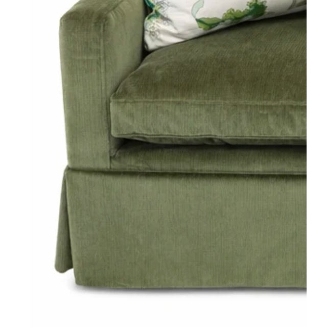 Vintage "George Smith" sofa, reupholstered in a luxurious velvet strie green fabric. (label not available). The rich green...
