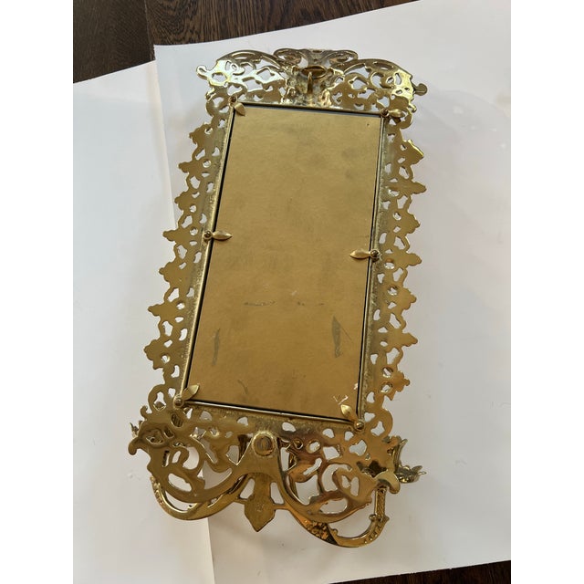 Italian Vintage Pair Italian Bacchus Brass Mirror Wall Hanging Sconces Candleholders For Sale - Image 3 of 12