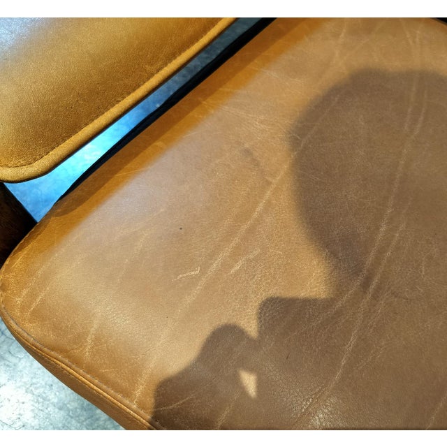 Heavy Circa 1970 Oak and Cognac Leather French Club Chairs For Sale - Image 9 of 9