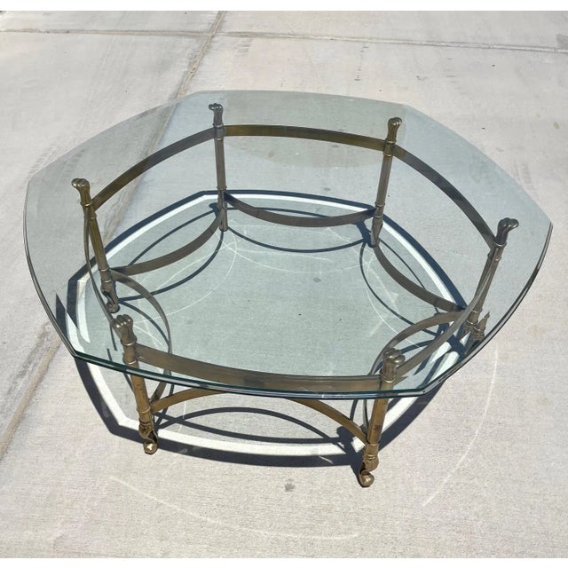 Mid-Century Modern Hollywood Regency Weiman Brass/Glass Top Hexagonal Coffee Table For Sale - Image 3 of 9
