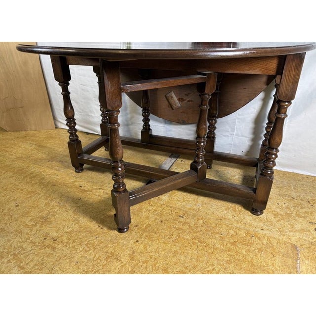 Jacobean Revival Oak Gate Leg Drop Leaf Table, 1900s For Sale - Image 4 of 12