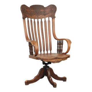 Early 20th Century Desk Chair with Wood Carving For Sale