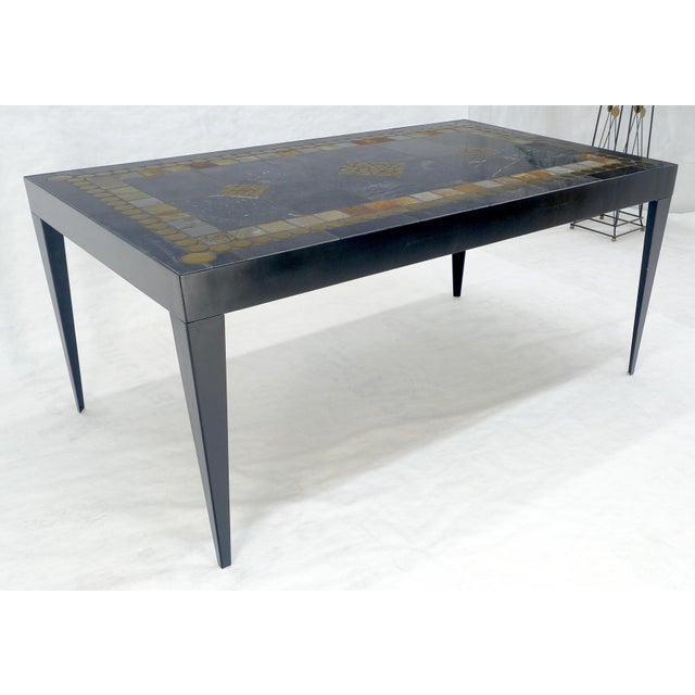 Late 20th Century Late 20th Century Rectangle Steel Angle Frame Art Tile Top Dining Table MINT For Sale - Image 5 of 14
