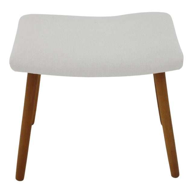 Danish Beech Stool with Fabric, 1960s For Sale
