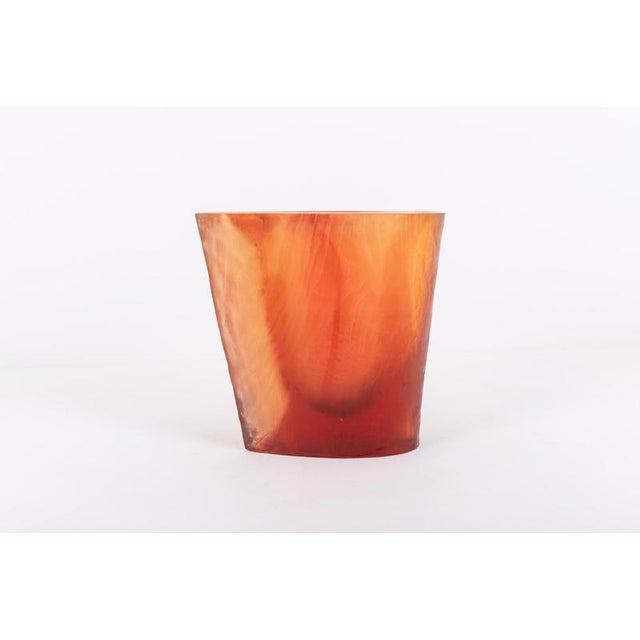 Beautiful Terry Balle acrylic optical sculptural vase. The outer form is textured like rough hewn wood. The translucent...
