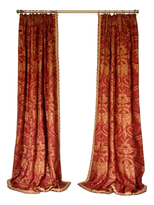 Custom Made Designer Drapery Panels Linen Damask Pinch Pleat – Red & Gold, Interlined 68 X 94 Pair,Tiebacks