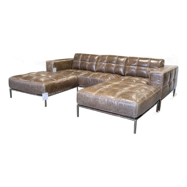 American Leather Barcelona Leather Sofa & Dual Ottoman Lounge Set in Umbria S’More Leather For Sale