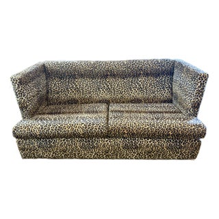Mid Century Custom Upholstered Leopard Print Sofa For Sale