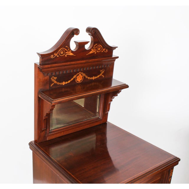 Antique Edwardian Mahogany Marquetry Bedside Chests, Set of 2 For Sale - Image 5 of 18