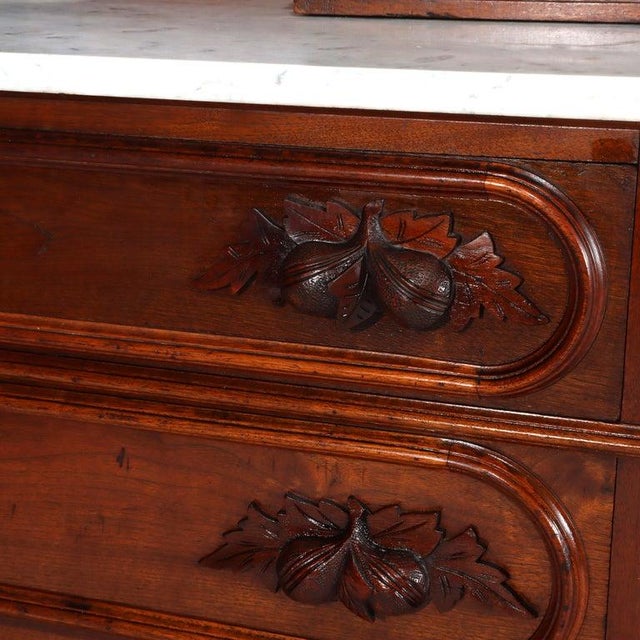 Antique Rococo Walnut 3-Drawer Marble Top Dresser & Mirror C1890 For Sale - Image 6 of 16