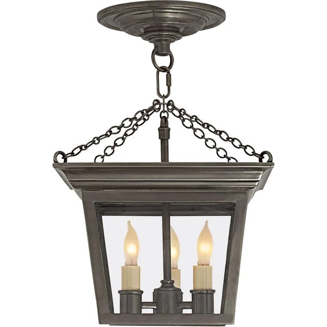 Cornice Semi-Flush Lantern in Bronze Designer: Chapman & Myers O/A Height: 16.5" Canopy: 6" Round Mounting: Semi-Flush...