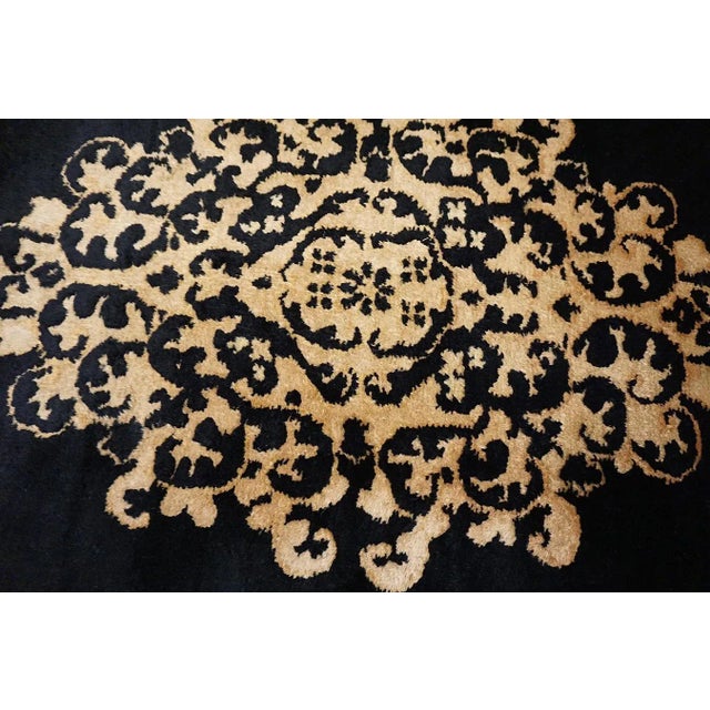 1920s Black Medallion Foliate Antique Pair of Chinese Art Deco Carpet 2' X 4' Knotted Wool Rugs For Sale In New York - Image 6 of 10