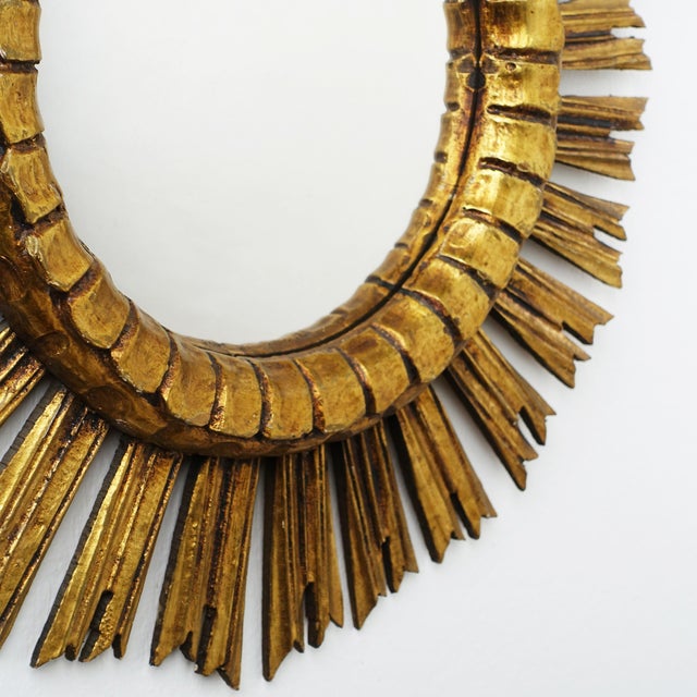 Large Gilded Mid-Century Wooden Sunburst Mirror, 1950s For Sale - Image 4 of 5