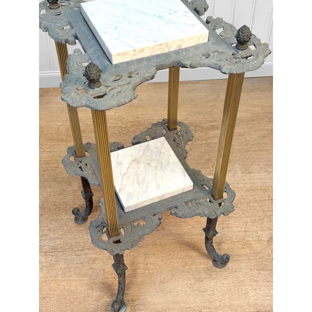 Gray Antique Victorian 2-Tier Iron Plant Stand W/ Marble Top For Sale - Image 8 of 11