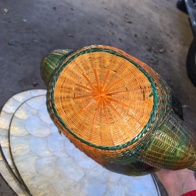 Brown 1980s Earth-Tone Double Headed Geese Basket With Handle For Sale - Image 8 of 13