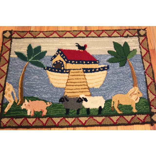 1920s Nazmiyal Collection American Folklore Hooked Rug Depicting Noah’s Ark For Sale - Image 4 of 6