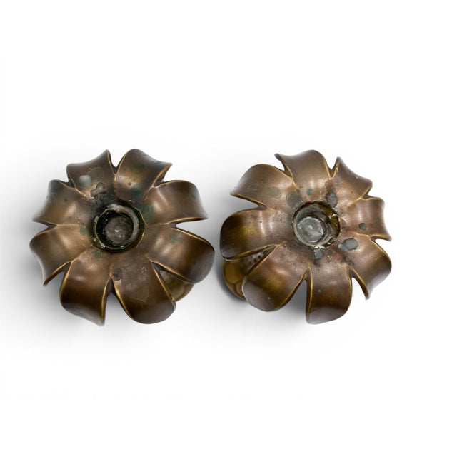 1970s Vintage Hollywood Regency Solid Brass Palm Tree Candlesticks – A Pair For Sale - Image 5 of 8