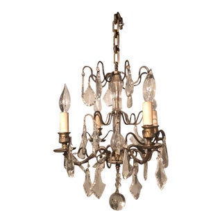 1930s Small French Crystal 4-Arm Chandelier For Sale