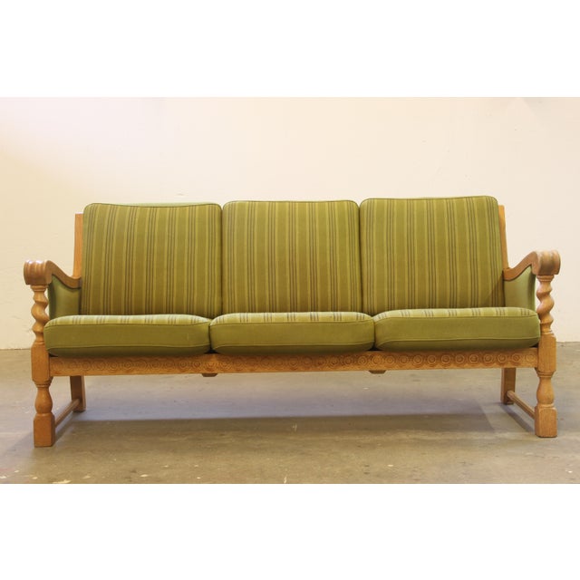 Low Back Three-Seater Sofa in Oak by Henning Kjærnulf, 1960s For Sale - Image 4 of 14