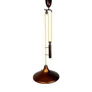 Mid-Century Rise and Fall Counterweight Pendant Lamp, 1950s For Sale