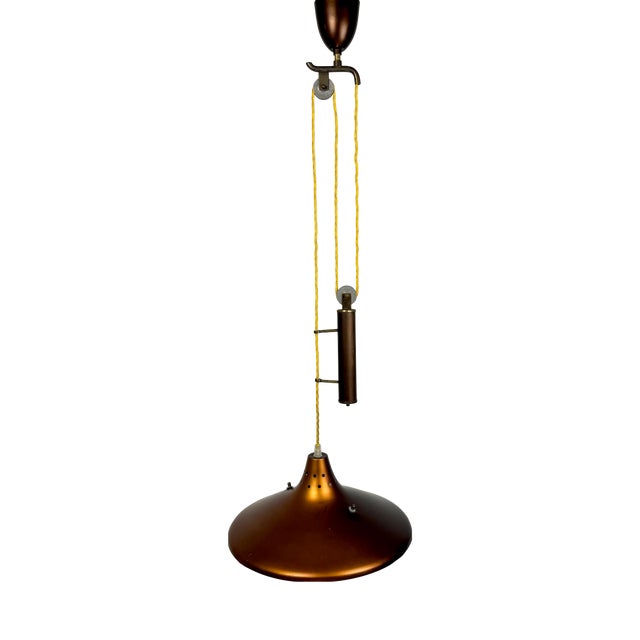 Mid-Century Rise and Fall Counterweight Pendant Lamp, 1950s For Sale