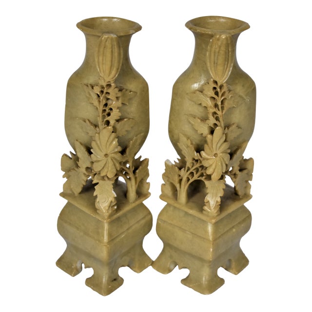 1970s Vintage Carved Soapstone Vases A Pair Chairish