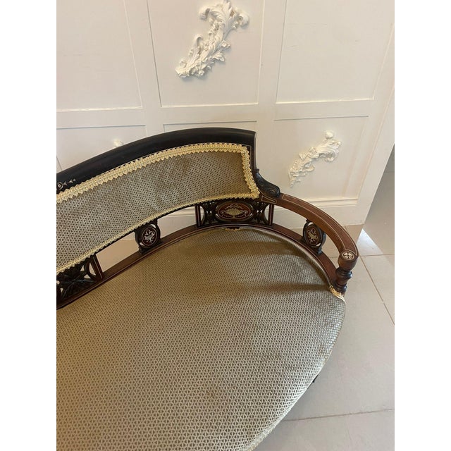 Wood Antique Victorian Rosewood Inlaid Settee, 1880 For Sale - Image 7 of 13