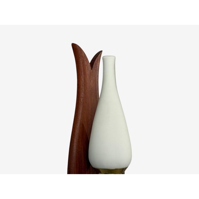 Cream 1960s Danish Modern, Wall Lights or Sconces, Teak, Brass, Opal Glass For Sale - Image 8 of 10