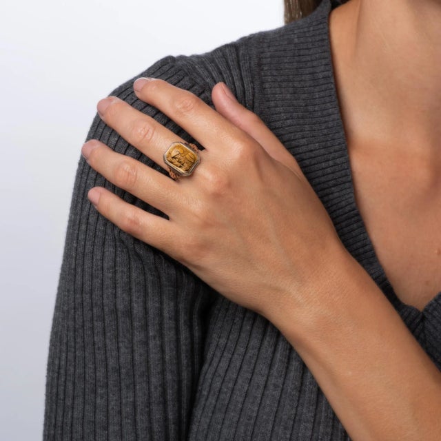 Early 20th Century Vintage Art Deco Centurion Tigers Eye Cameo Ring, Sz 8.75 For Sale In Los Angeles - Image 6 of 7