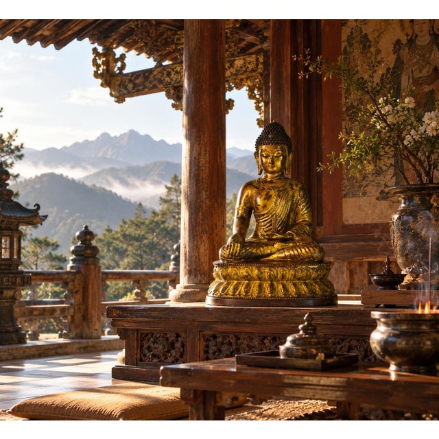 Huge Gilt Bronze Buddha Shakyamuni Statue Buddha 31 Lb For Sale - Image 4 of 17
