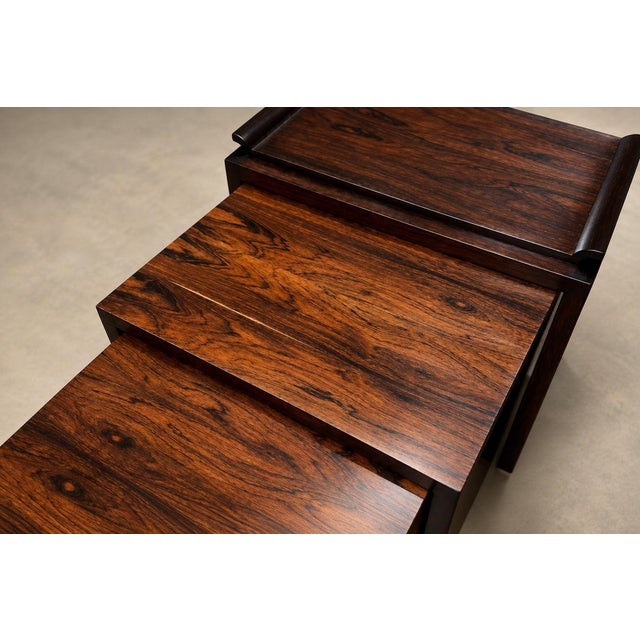 Set of Three Brazilian Rosewood Nesting Tables with Removable Tray & Brass Sabots, 1960s For Sale - Image 15 of 18
