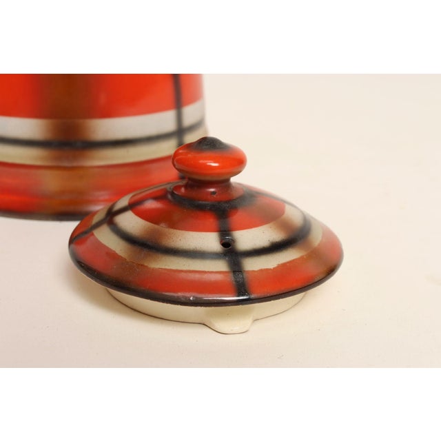 Vintage Czech Bohemian Orange Tartan Plaid Art Pottery Pitcher Teapot by Erphila For Sale - Image 10 of 17