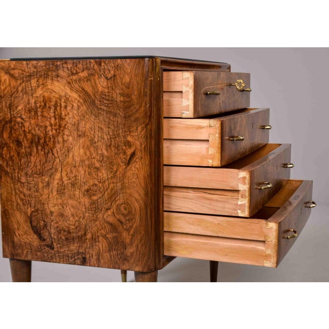 Italian Mid-Century Burl Walnut Four-Drawer Chest With Black Glass Top For Sale - Image 10 of 12