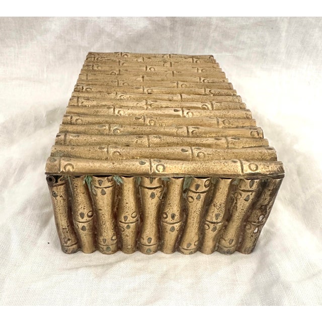Mid-Century Modern Vintage Brass Faux Bamboo Trinket Box For Sale - Image 3 of 7
