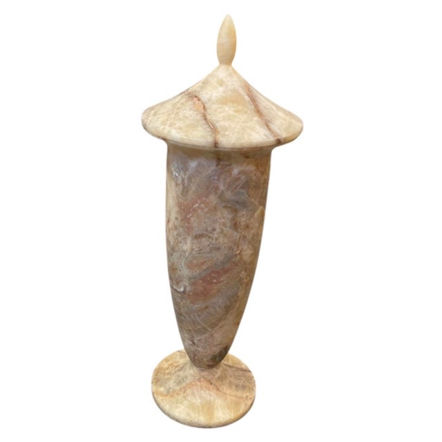 Vintage Hand-Carved Onyx Marble Covered Urn Vase For Sale - Image 4 of 12