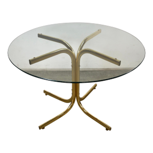 1980’s Hollywood Regency Brass & Glass Round Dining Table