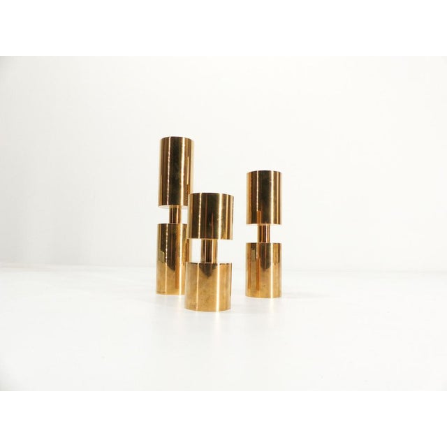 Modern Vintage Scandinavian Candleholders in Brass, 1976, Set of 3 For Sale - Image 3 of 9