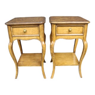 Stanley Furniture Cherry & Burlwood Top Nightstands/Pair For Sale