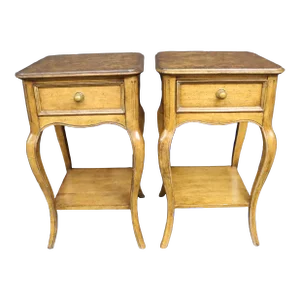 Stanley Furniture Cherry & Burlwood Top Nightstands/Pair