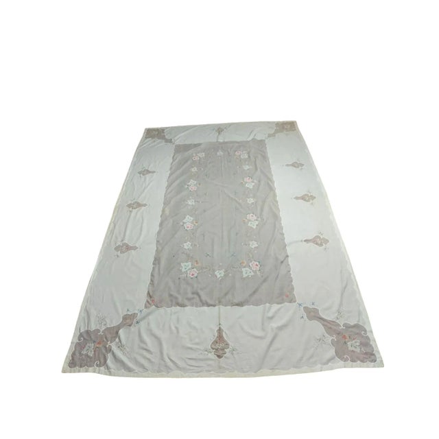 Vintage Handmade White Sheer Embroidery Tablecloth For Sale - Image 13 of 13
