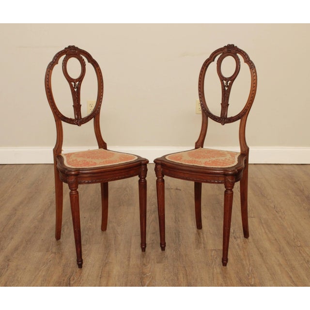 Traditional Antique Edwardian Period Carved Walnut Side Chairs - A Pair For Sale - Image 3 of 13