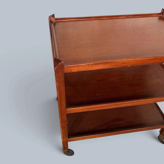 Mid-Century Three-Tier Wooden Drinks Trolley on Castors For Sale - Image 4 of 7