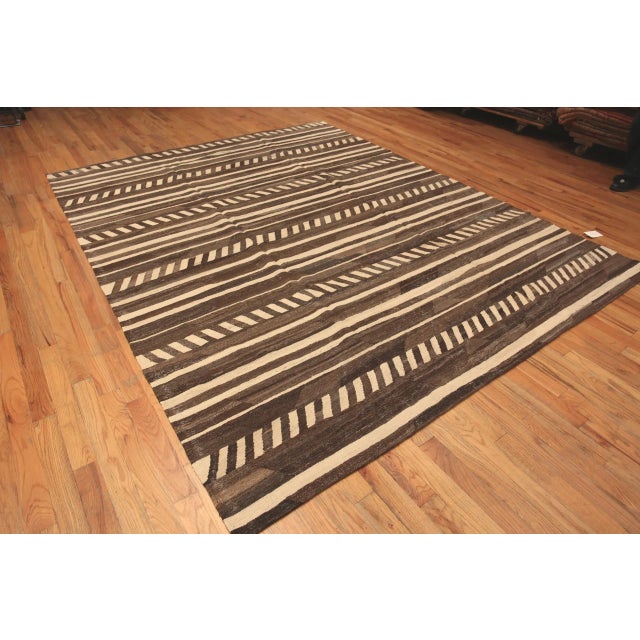 Modern Primitive Brown and Cream Flat Woven Kilim, Country of Origin: Central Asia, Circa date: Modern Rugs