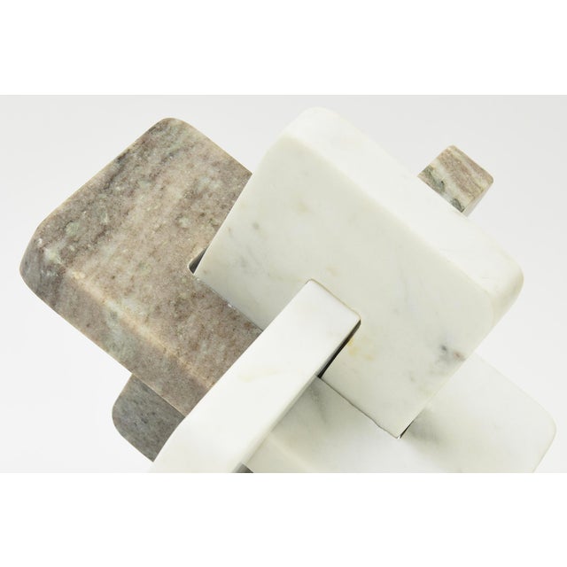 2020s Marble Sculpture of Intersecting Planes and Angles Off White, Tan, Champagne, Beige, Gray For Sale - Image 5 of 10