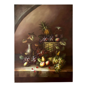 Very Large Fruit Still Life Oil Painting by M. Aaron, Late 20th Century