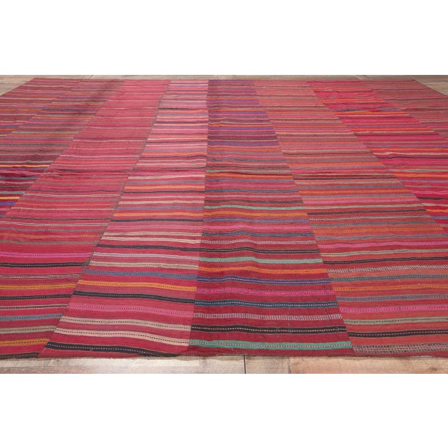Red Large Vintage Turkish Striped Kilim Rug - 11'00 X 13'02 For Sale - Image 8 of 10